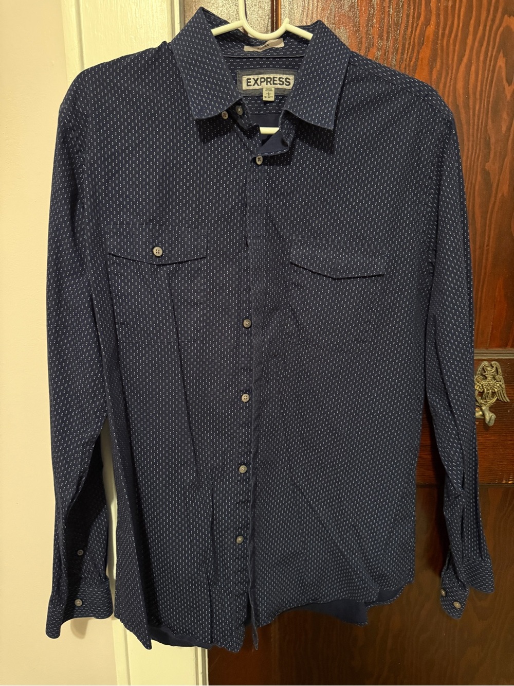 Express Men's Dark Blue Micro-Pattern Button-Down Shirt